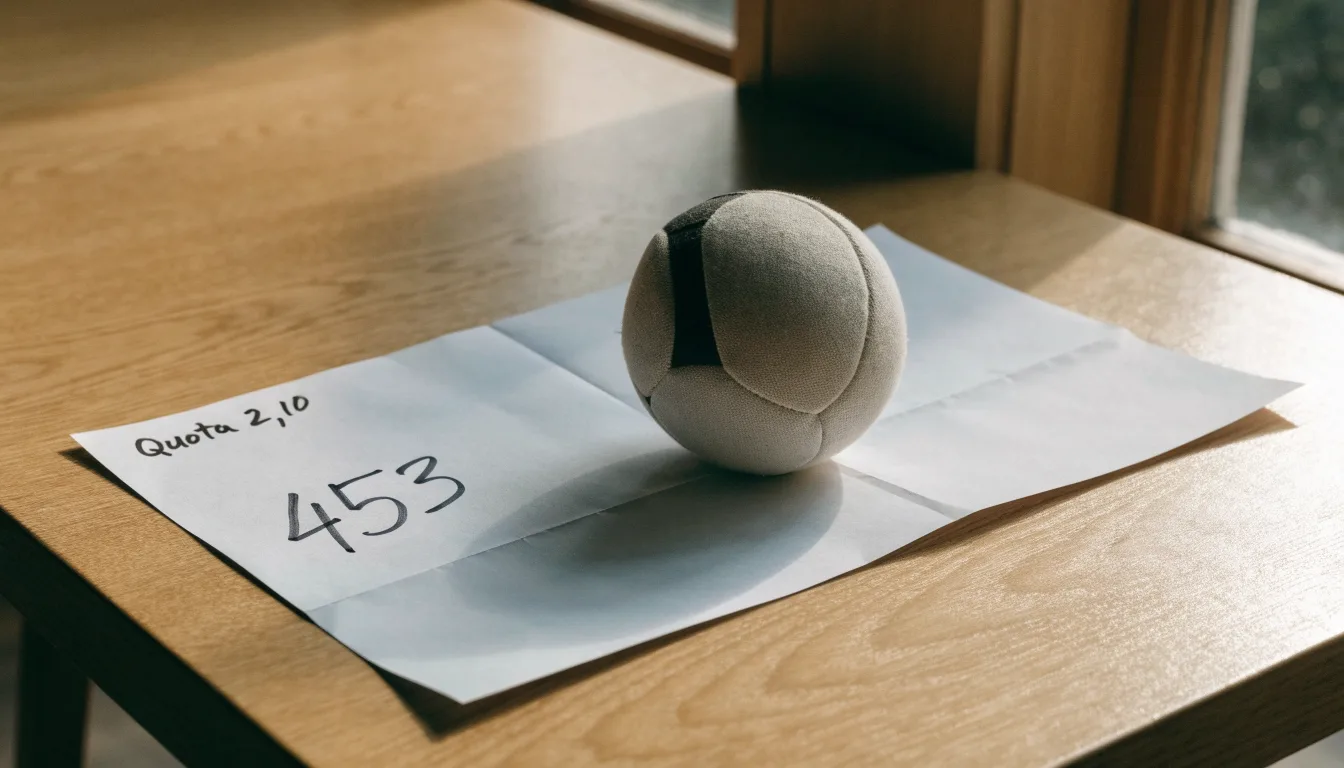 Un pallone da calcio appoggiato su una schedina bianca su un tavolo di legno, alla luce del giorno